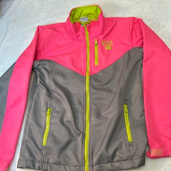 Nike Other - NIKE Girls Athletic Fleece Lined Jacket in Gray, Pink and Neon Green. EUC.